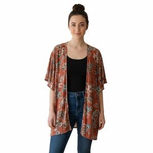 Maurices Rust Color Floral Print Kimono Top size 2X